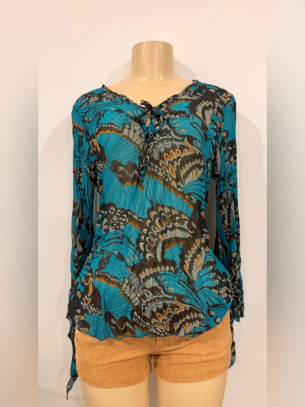 bebe GYPSY Butterfly Print Peasant Blouse top Y2K